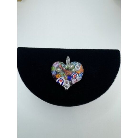 Authentic Murano Glass Millefiori Pendant Necklace Heart Shaped Glass Flower - Picture 5 of 5